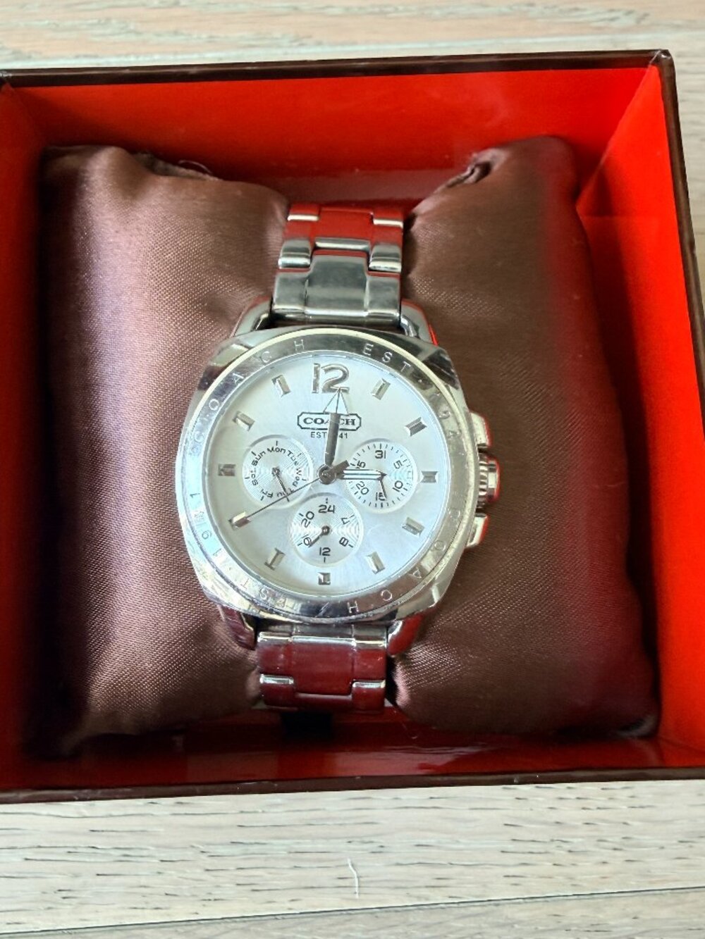 COACH Stainless Steel Women's Chronograph Boyfriend Watch *WORKS*